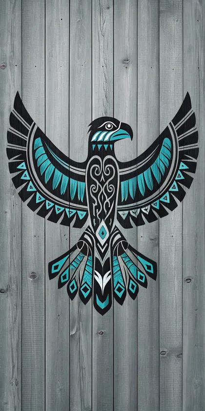 Glora Sheet GS09BB006 — Soaring Falcon Totem with Turquoise Accents on Grey Shiplap