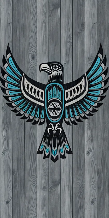 Glora Sheet GS09BB007 — Haida Eagle Totem with Turquoise and Bone White on Grey Pine