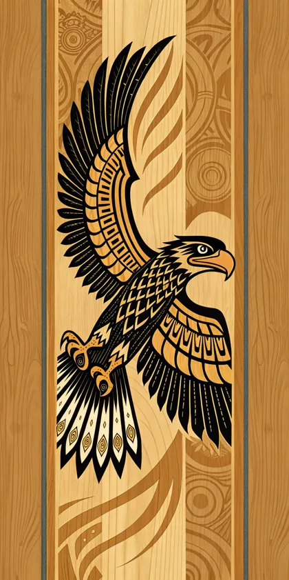 Glora Sheet GS09BB008 — Swooping Golden Falcon in Flight with Maple Inlay on Teak Column