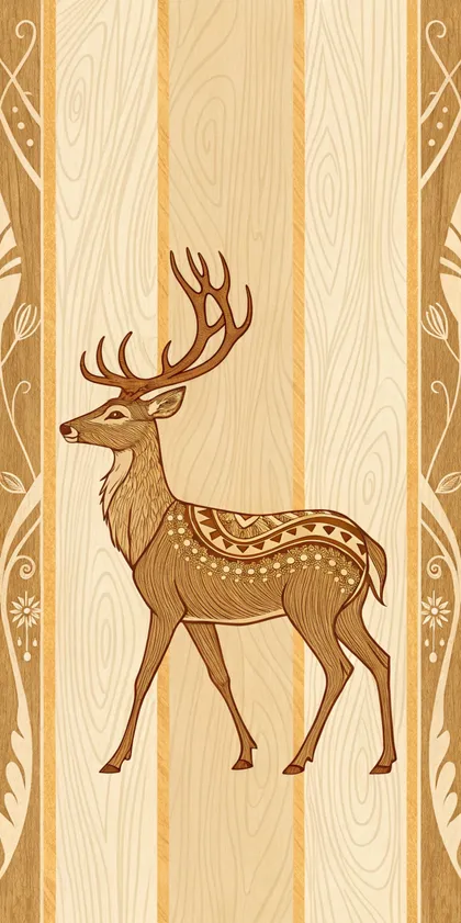 Glora Sheet GS09CC005 — Slender Spotted Deer Gazelle with Crown Antlers on Pine Planks