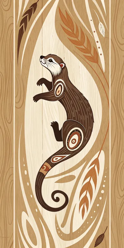 Glora Sheet GS09CC014 — Playful River Otter Gliding Through Water Ripples on Teak