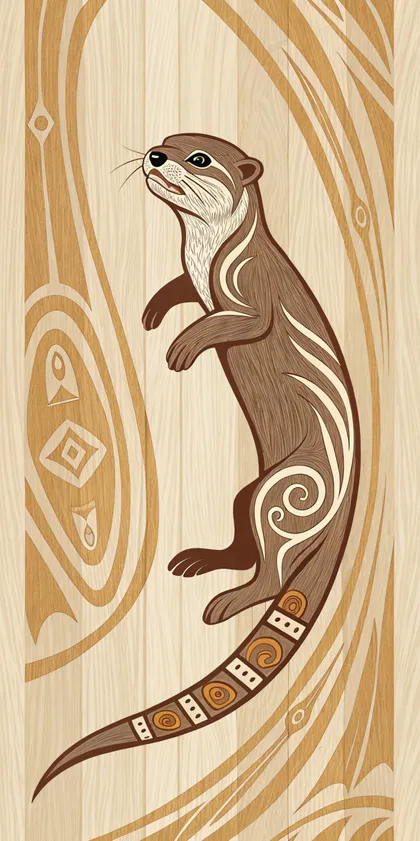 Glora Sheet GS09CC015 — Inquisitive River Otter with Haida Spirals on Blonde Ash Planks