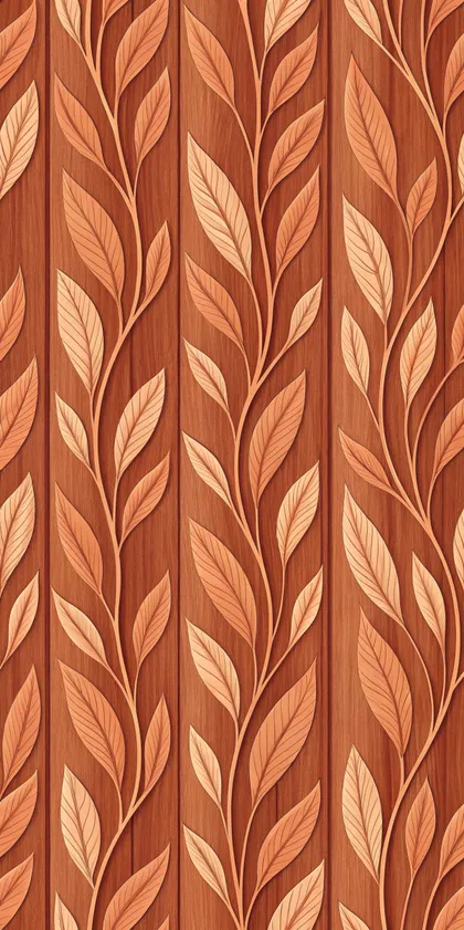 Glora Sheet GS08AA001 — Vertical Fluted Teak Slats with Carved Botanical Vine Relief