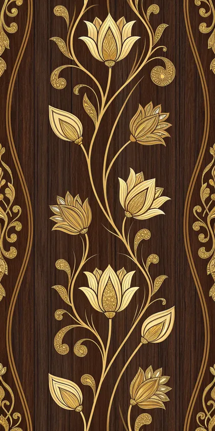 Glora Sheet GS08AA002 — Mughal Gold Lotus Inlay with Paisley Border on Dark Walnut