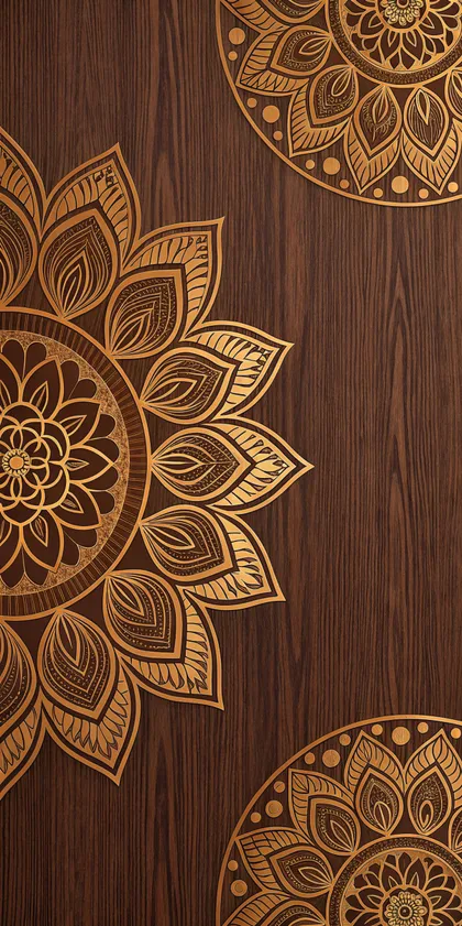 Glora Sheet GS08AA005 — Surya Radial Sunburst Mandala Inlay on Espresso Teak Grain