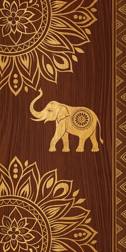 Glora Sheet GS08AA006 — Royal Caparisoned Elephant with Sunburst Mandalas on Teak