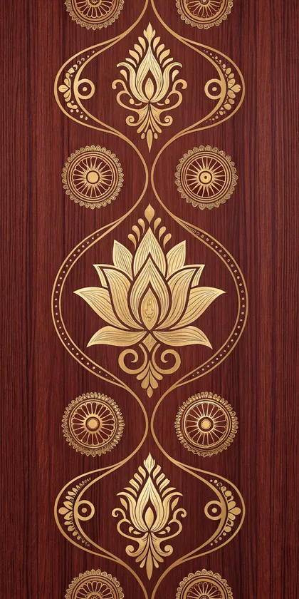 Glora Sheet GS08AA014 — Sacred Gold Lotus Flower with Rosettes on Padauk Timber