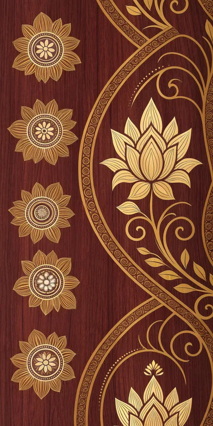 Glora Sheet GS08AA015 — Asymmetric Gold Lotus Blossom with Sunburst Rosettes on Rosewood