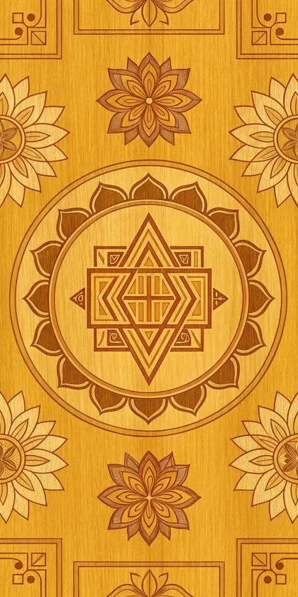 Glora Sheet GS08AA019 — Sacred Vedic Yantra Sri Chakra Mandala Inscribed on Golden Teak