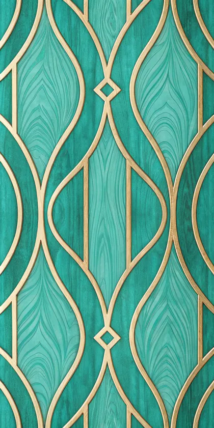 Glora Sheet GS08AA021 — Seafoam Mint Figured Wood with Champagne Gold Lattice Grid