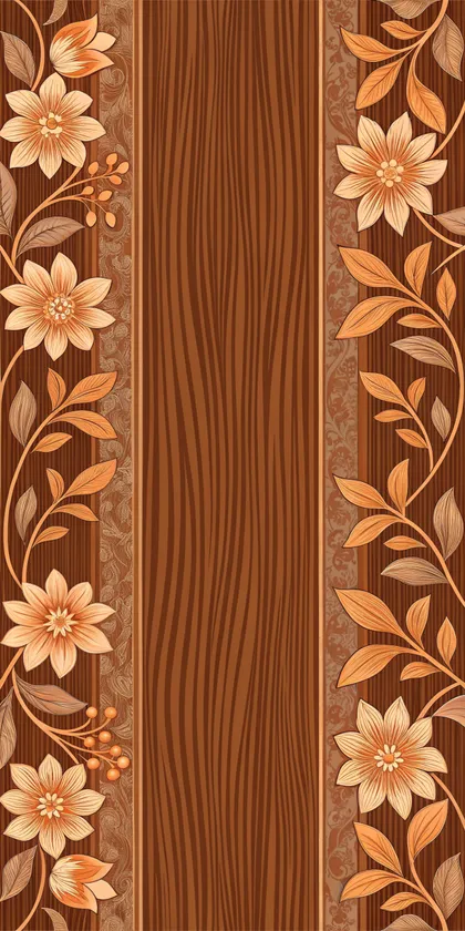 Glora Sheet GS08AA024 — Carved Jasmine Flower Vine Borders on Chestnut Woodgrain