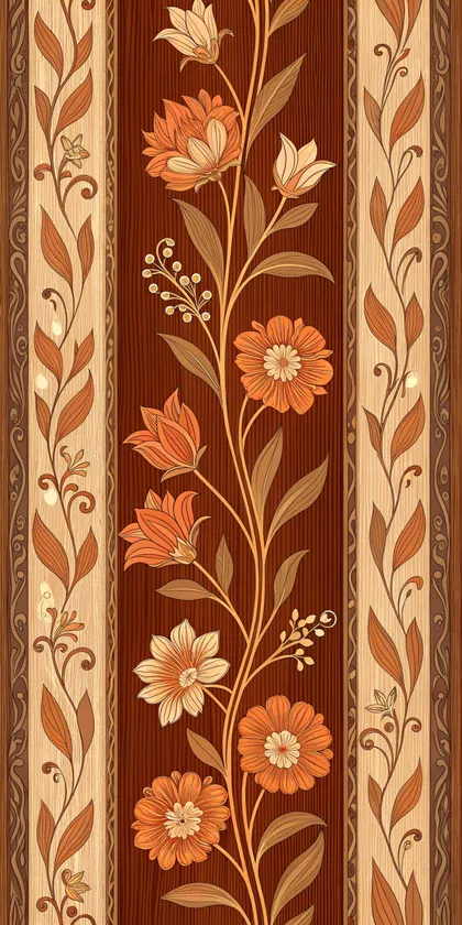 Glora Sheet GS08AA025 — Rising Botanical Flowering Branch Marquetry on Mahogany