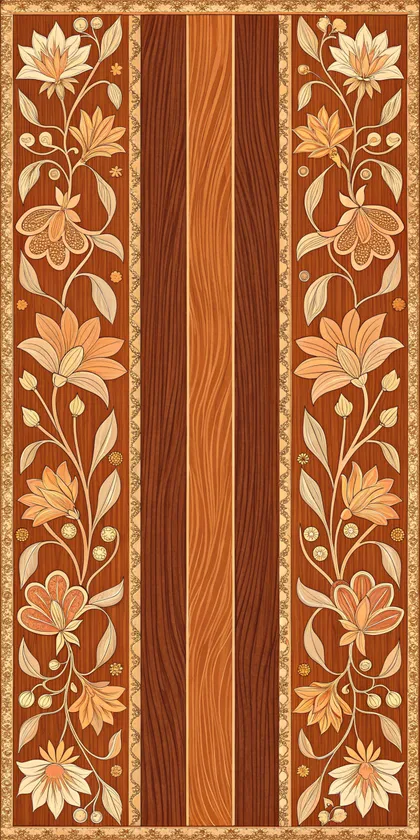 Glora Sheet GS08AA026 — Symmetrical Trailing Lily Vines Framing Two-Tone Teak Column