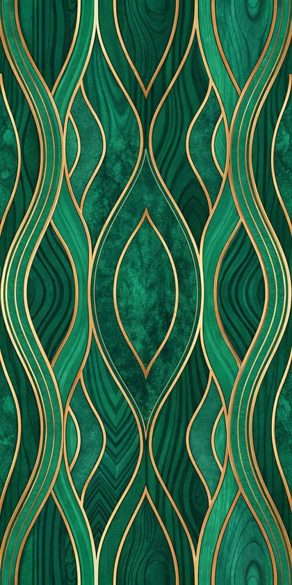 Glora Sheet GS08AA028 — Emerald Malachite Woodgrain with Flowing Gold Metallic Ribbons