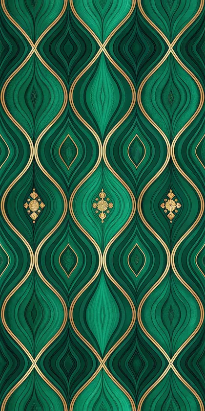 Glora Sheet GS08AA029 — Emerald Malachite Ogee Teardrop Lattice with Gold Rosettes