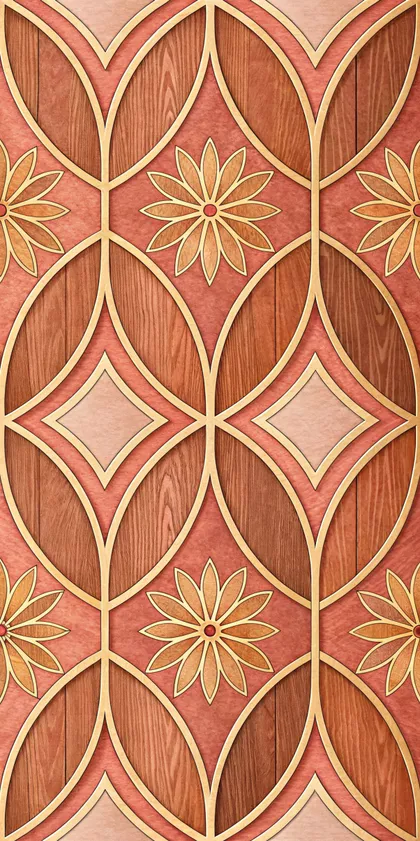 Glora Sheet GS08AA032 — Terracotta and Rosewood Marquetry Trellis with Daisy Medallions