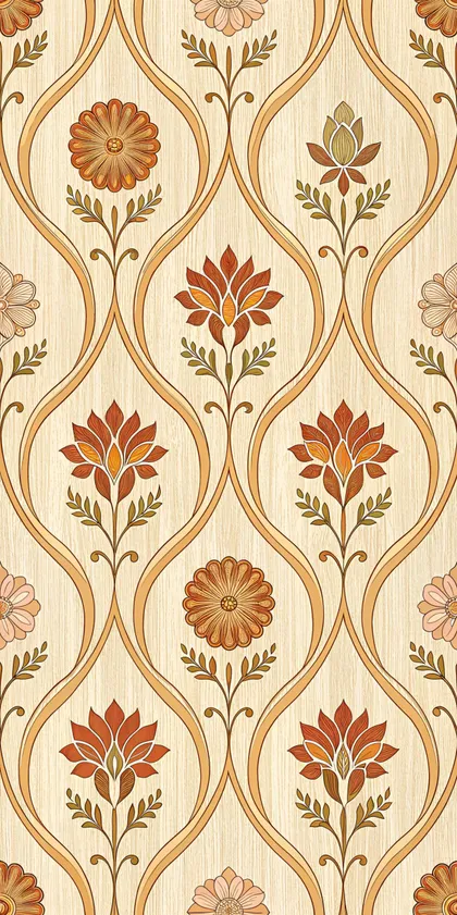 Glora Sheet GS08AA034 — Bleached Oak Parchment Timber with Floral Ogee Trellises