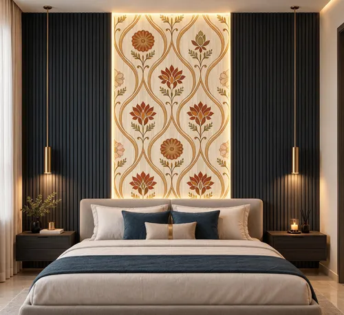 Glora Sheet GS08AA034 installed in Japandi Master Suite Bedroom Wall and Wardrobe Sliders