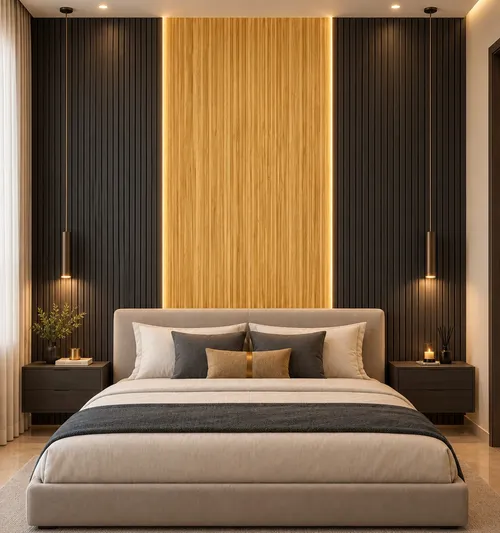 Glora Sheet GS07AA001 Golden Teak installed on Modern Kitchen Cabinet Shutters