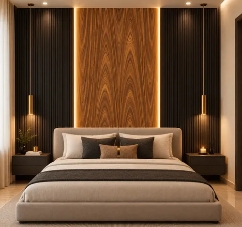 Glora Sheet GS07AA005 Cathedral Walnut installed in Floor to Ceiling Wardrobe Wall
