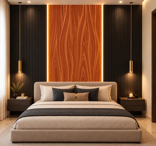 Glora Sheet GS07AA007 Auburn Teak installed in Executive Study Credenza & Wall